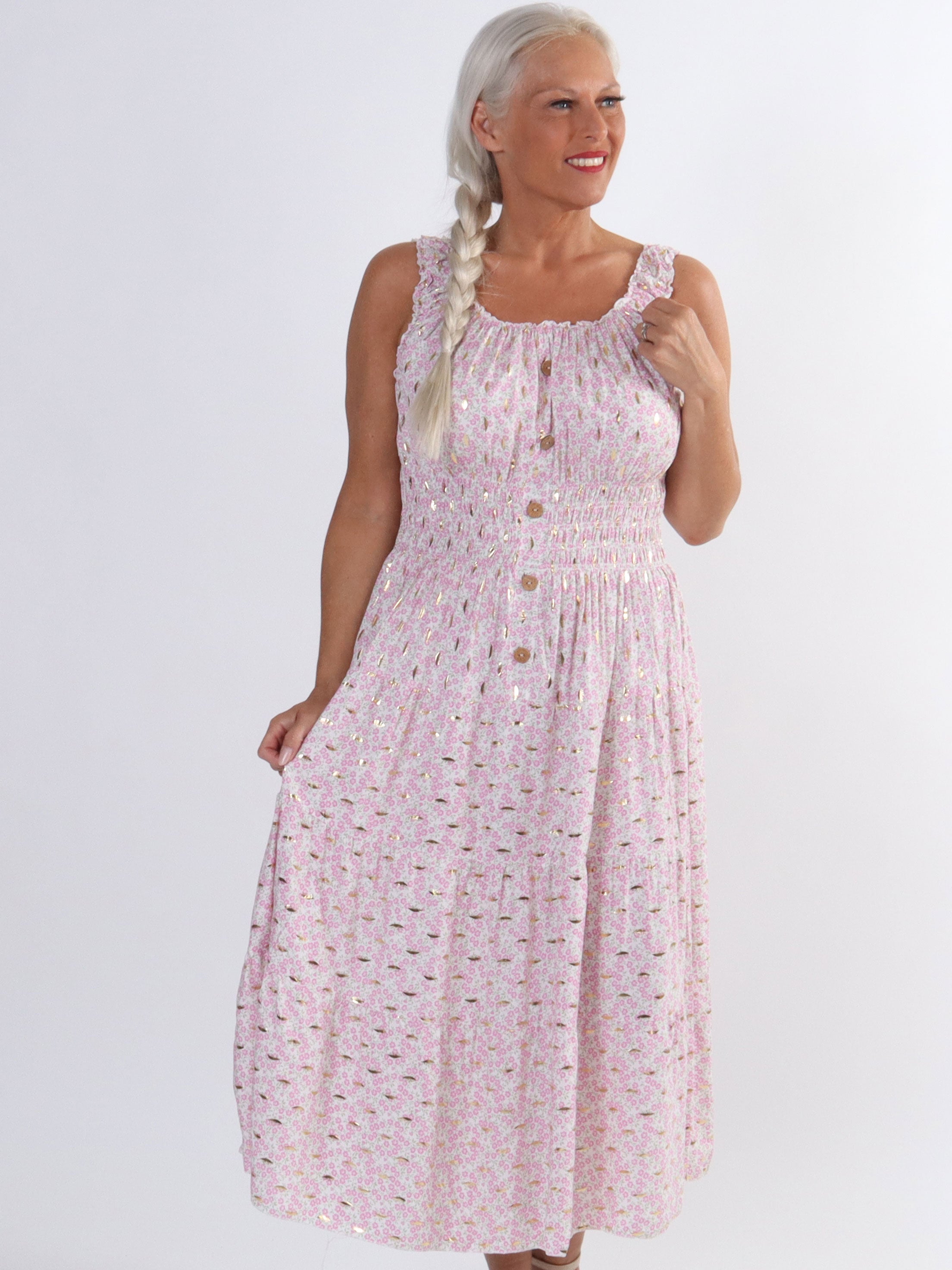 Alicia spring short - Sød plus size blomstret kjole i viscose med smock